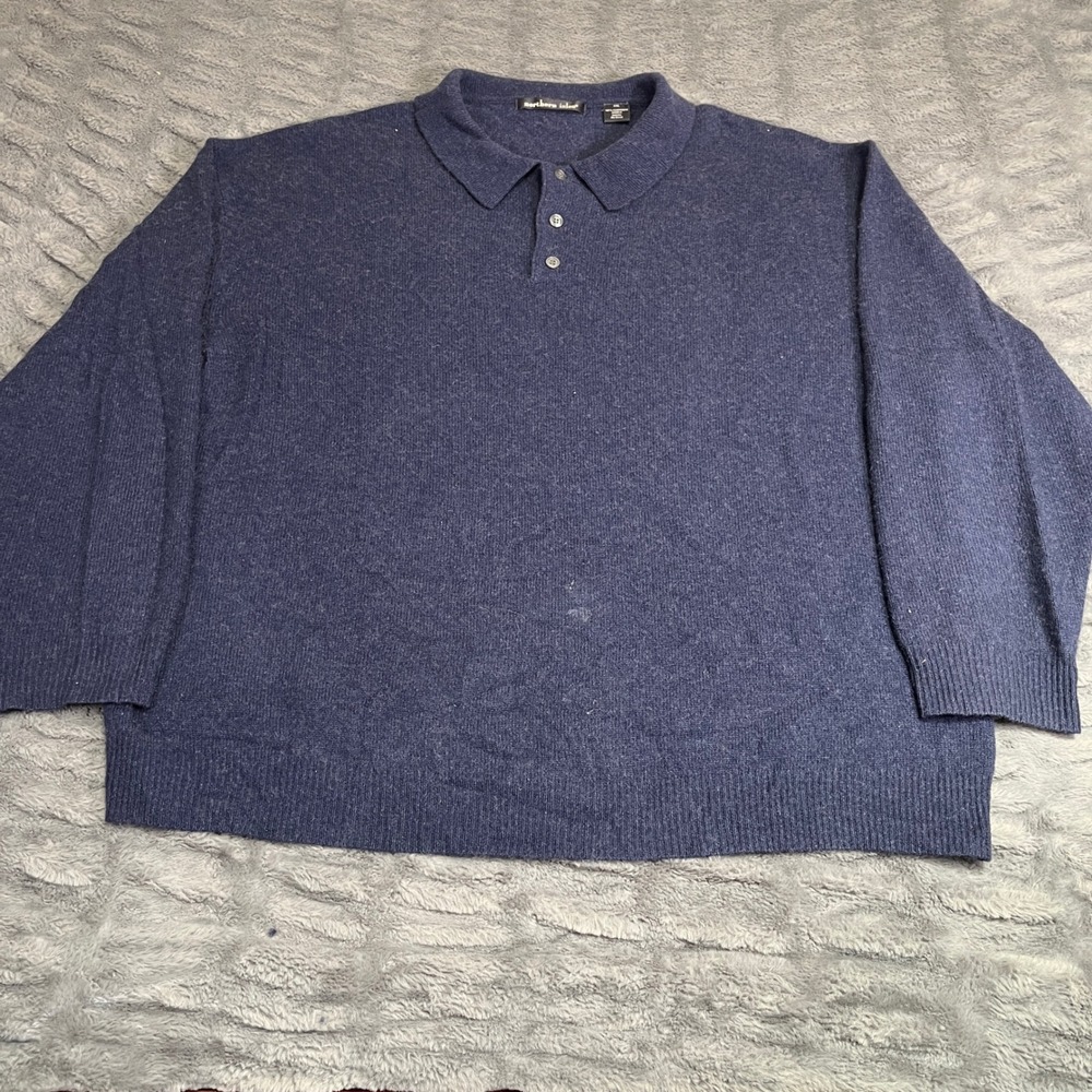Northern Isles Men XXL Navy Blue 100% Cashmere Long Sleeve Polo Sweater RN 16048